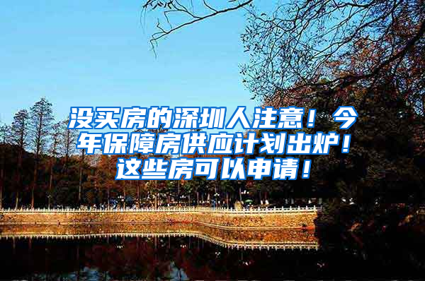 没买房的深圳人注意！今年保障房供应计划出炉！这些房可以申请！