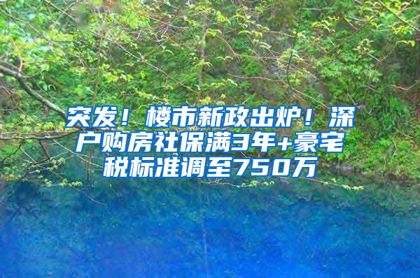突发！楼市新政出炉！深户购房社保满3年+豪宅税标准调至750万