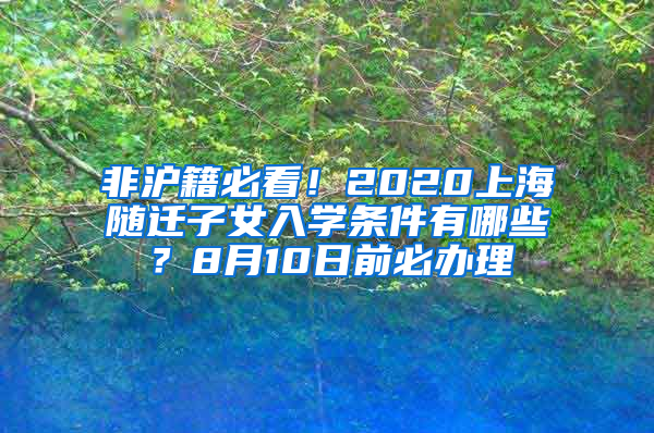 非沪籍必看！2020上海随迁子女入学条件有哪些？8月10日前必办理