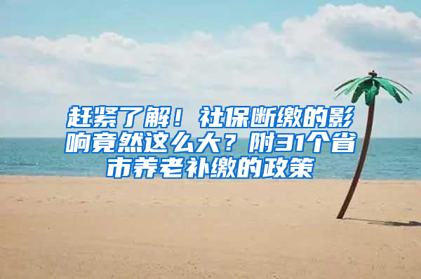 赶紧了解！社保断缴的影响竟然这么大？附31个省市养老补缴的政策