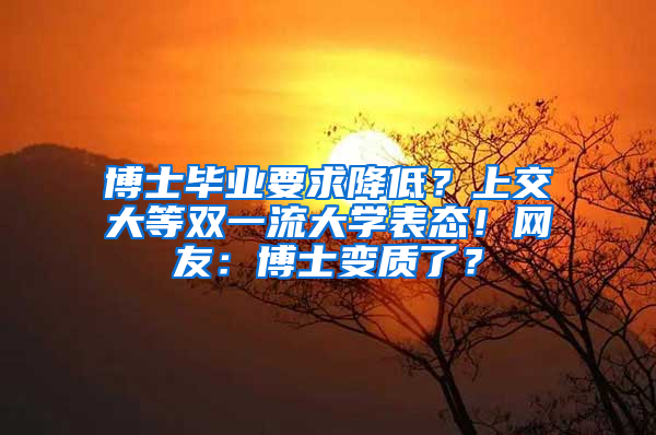 博士毕业要求降低？上交大等双一流大学表态！网友：博士变质了？