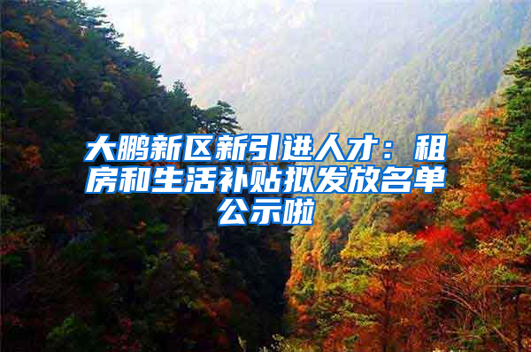 大鹏新区新引进人才：租房和生活补贴拟发放名单公示啦