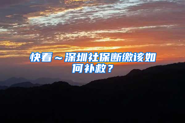 快看～深圳社保断缴该如何补救？
