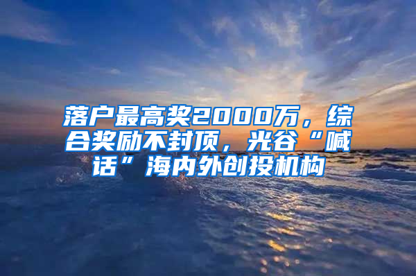 落户最高奖2000万，综合奖励不封顶，光谷“喊话”海内外创投机构