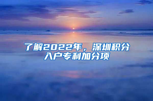 了解2022年，深圳积分入户专利加分项