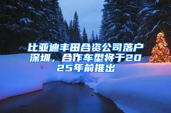 比亚迪丰田合资公司落户深圳，合作车型将于2025年前推出