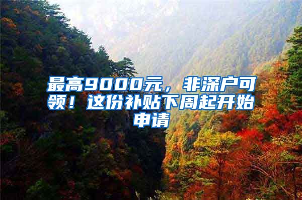 最高9000元，非深户可领！这份补贴下周起开始申请