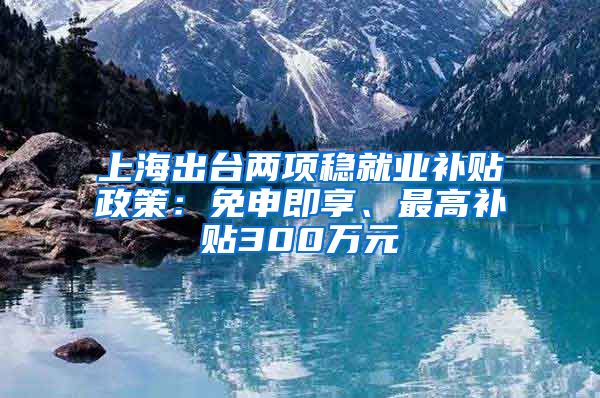 上海出台两项稳就业补贴政策：免申即享、最高补贴300万元