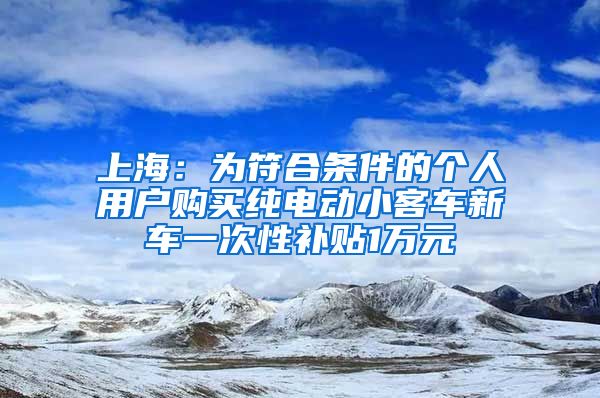 上海：为符合条件的个人用户购买纯电动小客车新车一次性补贴1万元