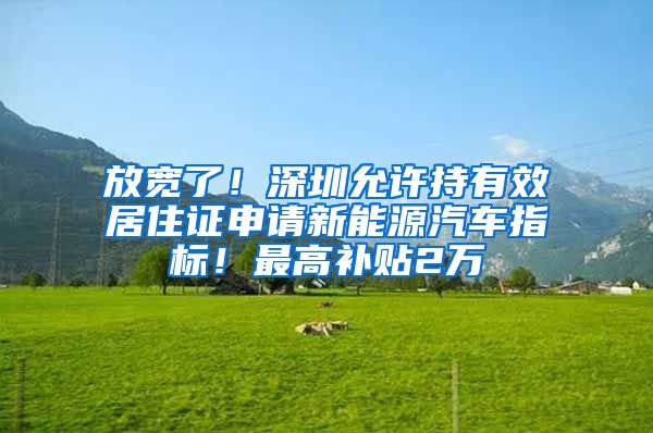 放宽了！深圳允许持有效居住证申请新能源汽车指标！最高补贴2万