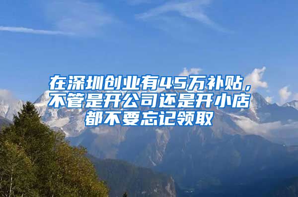 在深圳创业有45万补贴，不管是开公司还是开小店都不要忘记领取