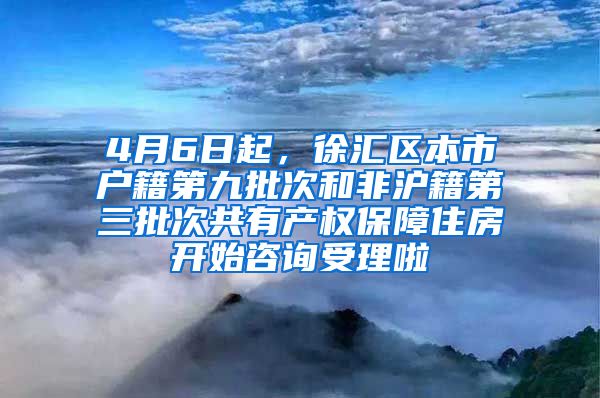 4月6日起，徐汇区本市户籍第九批次和非沪籍第三批次共有产权保障住房开始咨询受理啦