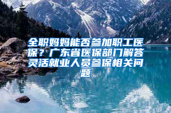 全职妈妈能否参加职工医保？广东省医保部门解答灵活就业人员参保相关问题