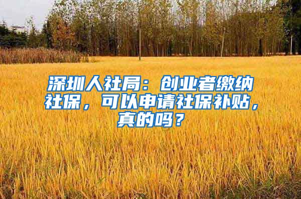深圳人社局：创业者缴纳社保，可以申请社保补贴，真的吗？