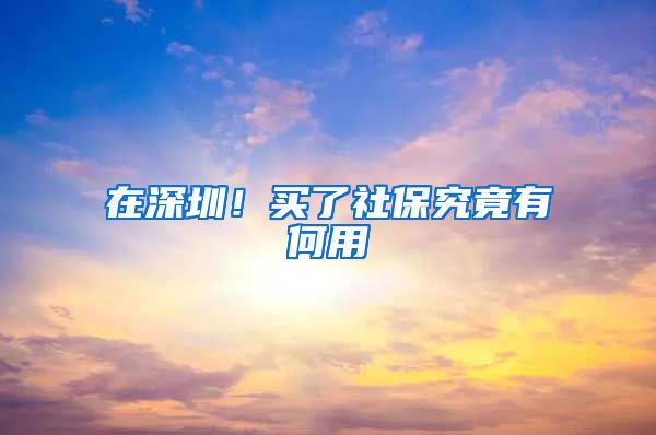 在深圳！买了社保究竟有何用