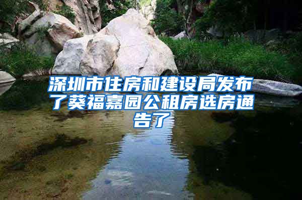 深圳市住房和建设局发布了葵福嘉园公租房选房通告了