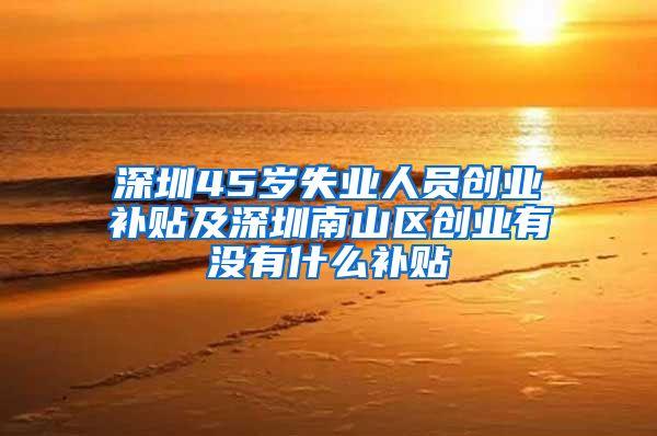深圳45岁失业人员创业补贴及深圳南山区创业有没有什么补贴