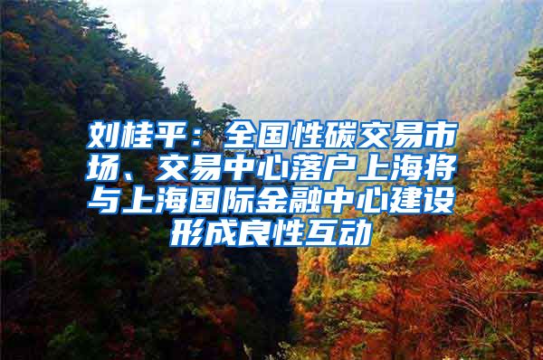 刘桂平：全国性碳交易市场、交易中心落户上海将与上海国际金融中心建设形成良性互动