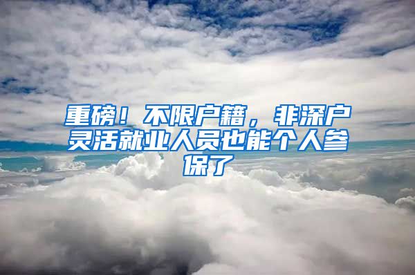 重磅！不限户籍，非深户灵活就业人员也能个人参保了
