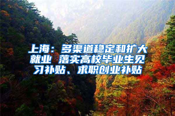 上海：多渠道稳定和扩大就业 落实高校毕业生见习补贴、求职创业补贴