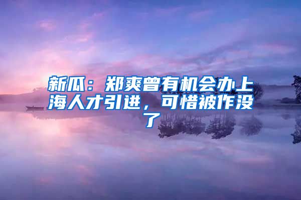 新瓜：郑爽曾有机会办上海人才引进，可惜被作没了