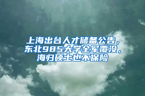 上海出台人才储备公告，东北985大学全军覆没，海归硕士也不保险