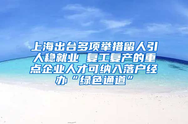 上海出台多项举措留人引人稳就业 复工复产的重点企业人才可纳入落户经办“绿色通道”
