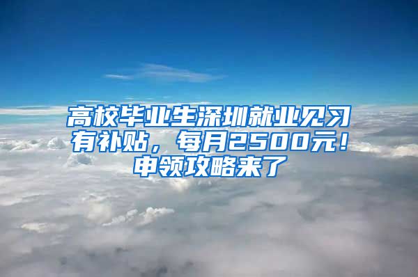 高校毕业生深圳就业见习有补贴，每月2500元！申领攻略来了