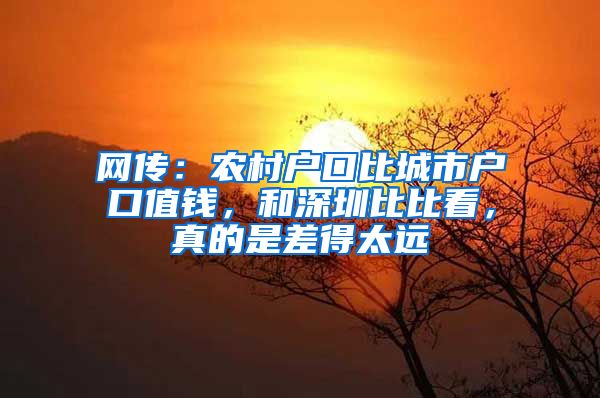 网传：农村户口比城市户口值钱，和深圳比比看，真的是差得太远