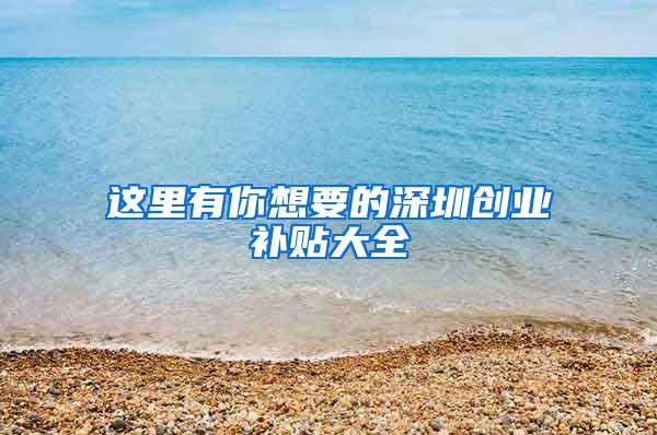 这里有你想要的深圳创业补贴大全