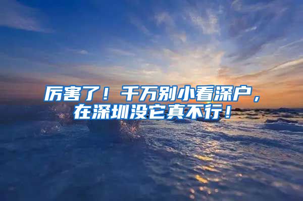 厉害了！千万别小看深户，在深圳没它真不行！