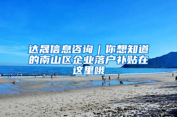 达晟信息咨询｜你想知道的南山区企业落户补贴在这里哦