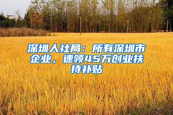 深圳人社局：所有深圳市企业，速领45万创业扶持补贴