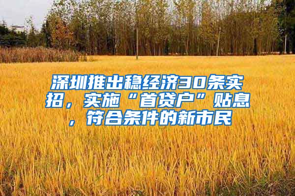 深圳推出稳经济30条实招，实施“首贷户”贴息，符合条件的新市民