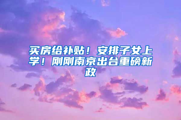 买房给补贴！安排子女上学！刚刚南京出台重磅新政