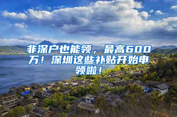 非深户也能领，最高600万！深圳这些补贴开始申领啦！